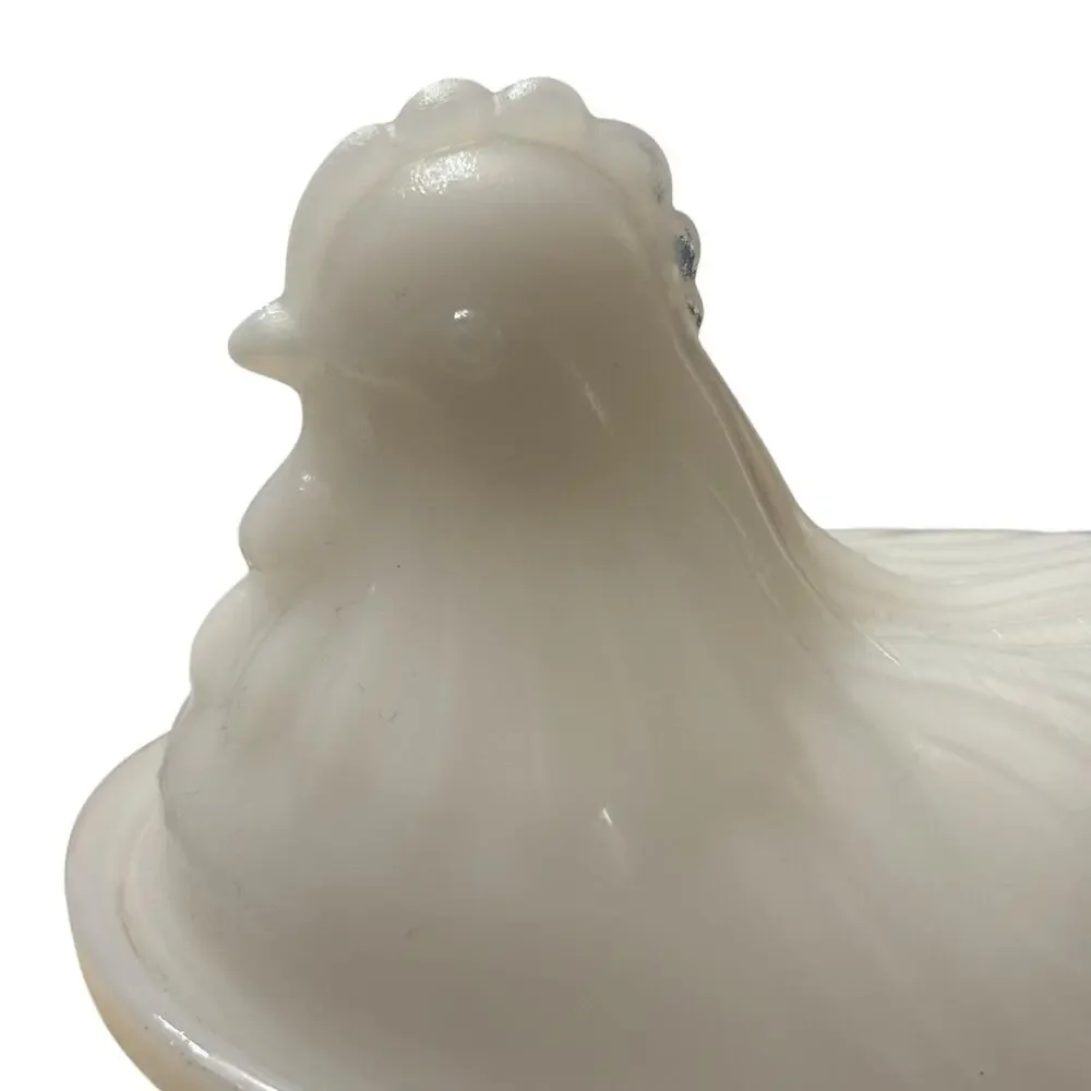 Vintage Hazel Atlas Milk Glass Hen on Nest Dish Small White 4.3